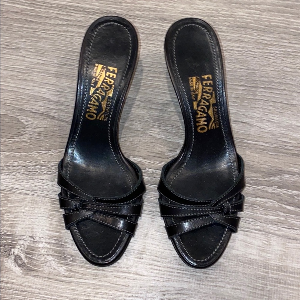 Salvatore Ferragamo black slip on heels